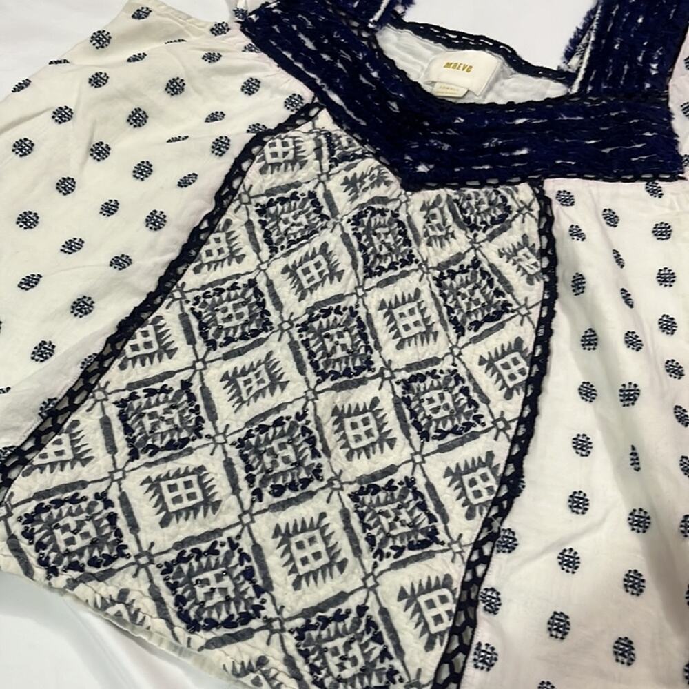 Maeve Anthropologie Coastal Nautical Embroidered Aztec Blouse Size XS Summer Top - Picture 3 of 8